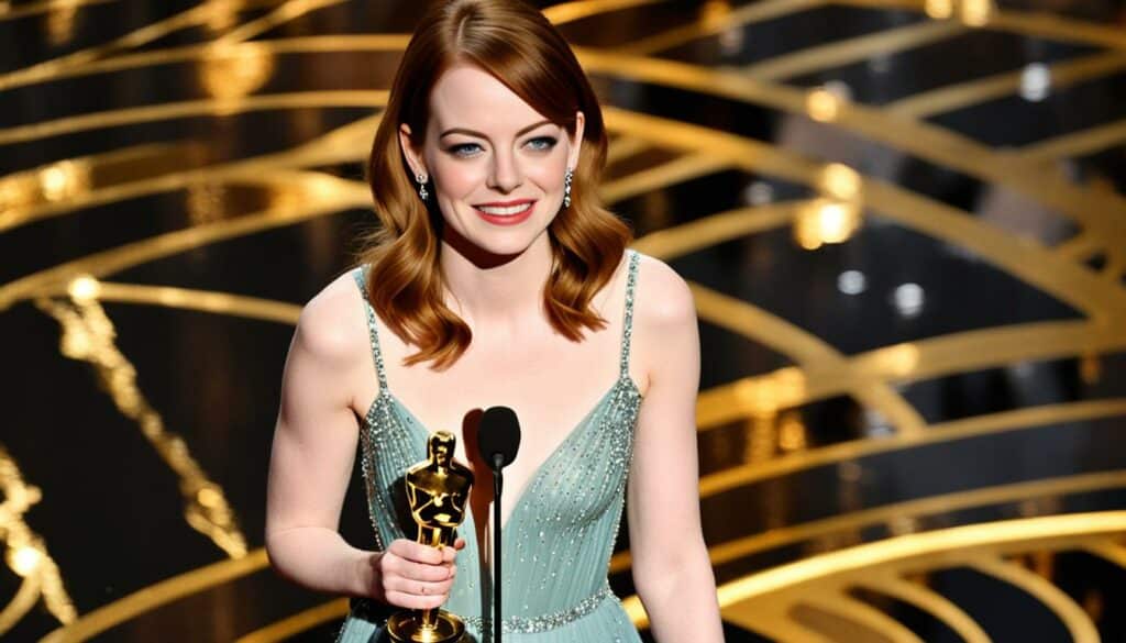 Emma Stone accepting the Best Actress award at the Oscars